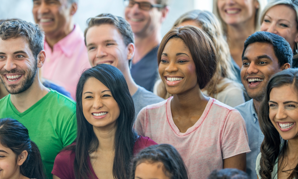 employees smiling during presentation