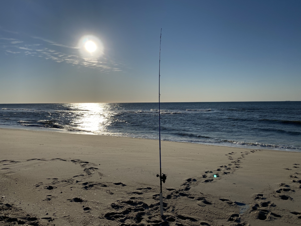 beach with fishing pole