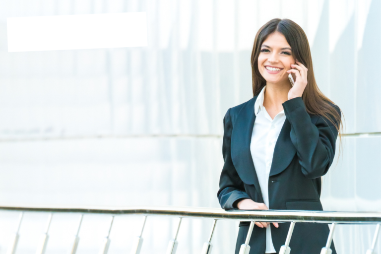 businesswoman on a cell phone signifying