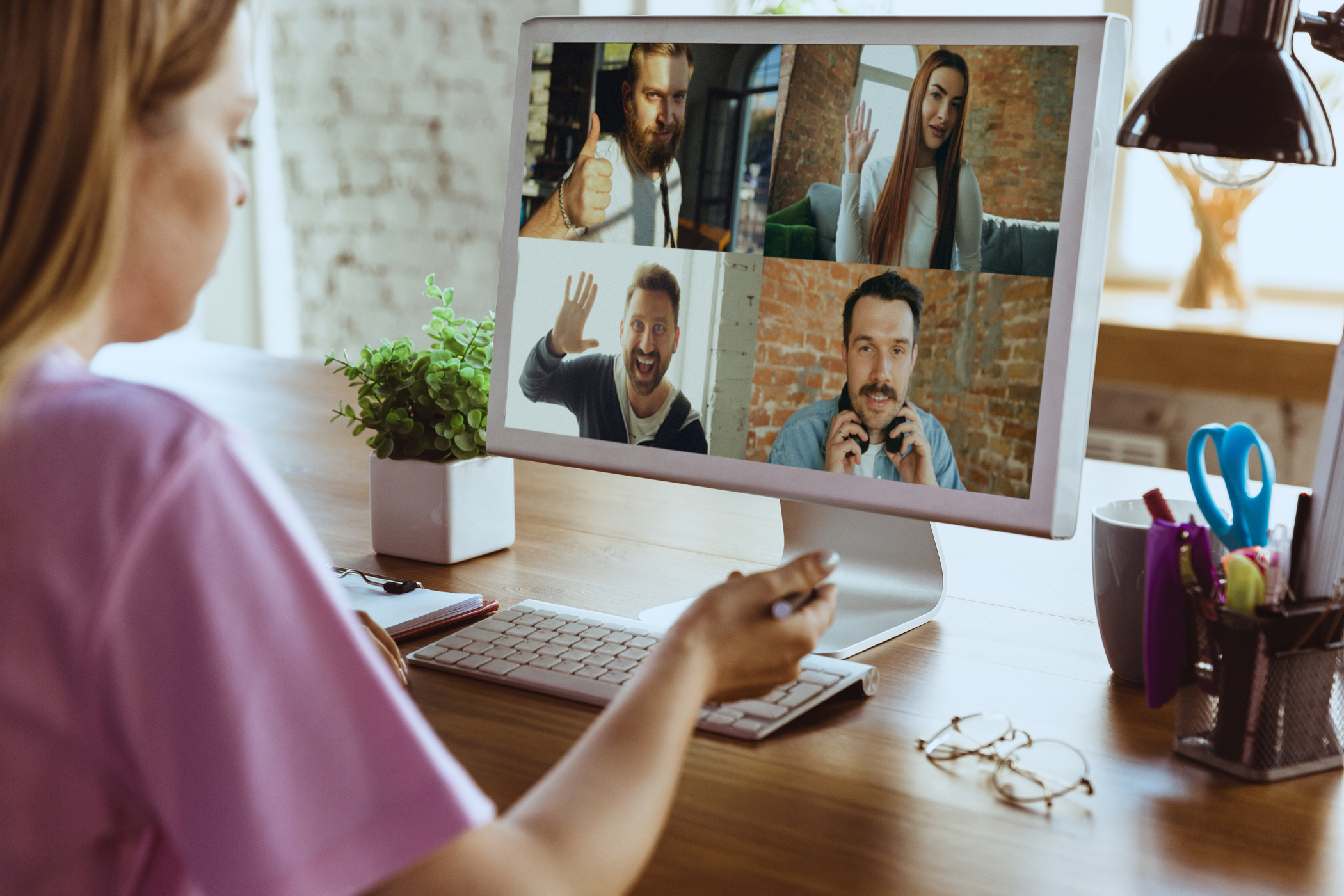 employee meeting at home on computer