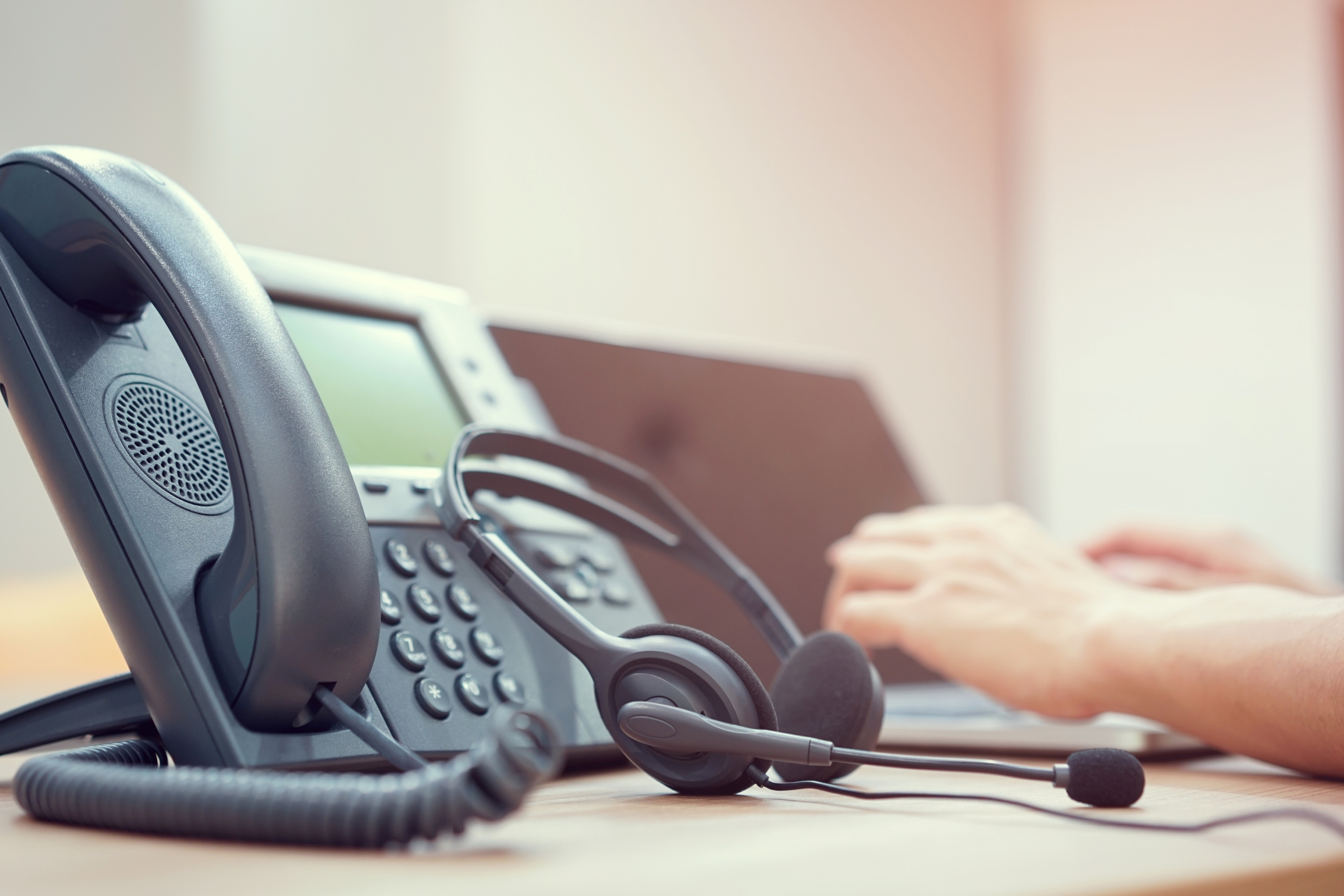 Close up of a business VoIP phone